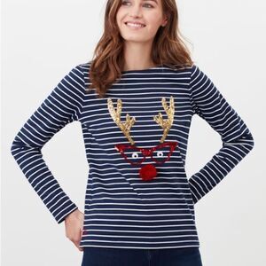 🔥Joules Harbour Luxe Long Sleeve Jersey Top New navy/white New